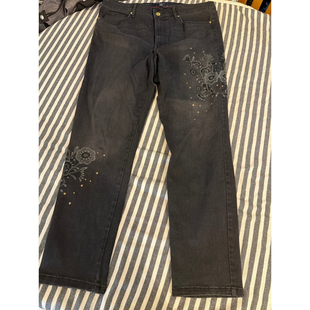Hilfiger Jeans Tribeca Skinny Black Floral Embroidered Studded Denim Size 14